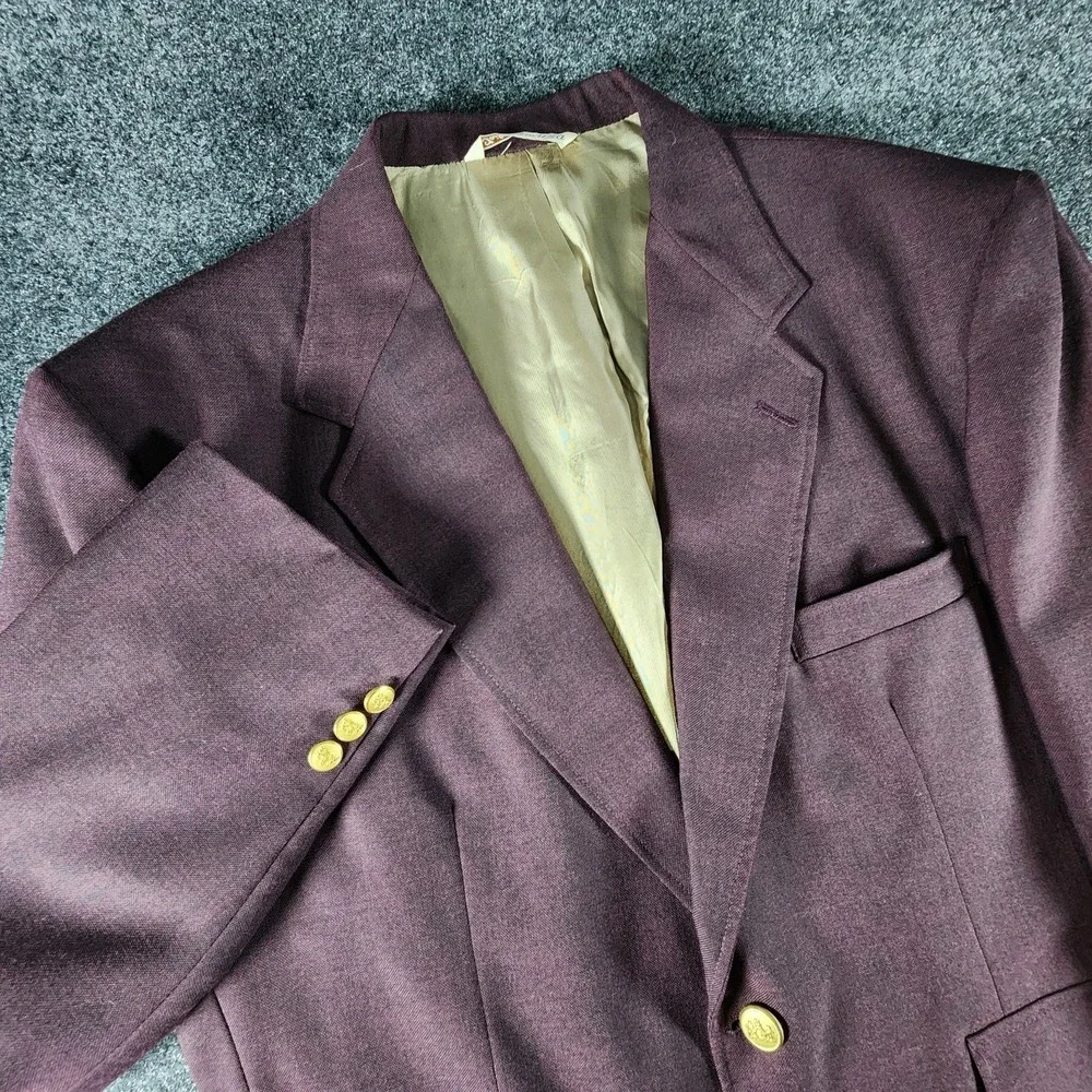 VTG Stafford‎ USA 44S Purple Hopsack Gold Button Men's Blazer Jacket Sport Coat
